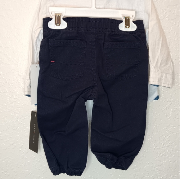 2pc Tommy Hilfiger long sleeve button-up shirt with navy blue pants for baby boy - Picture 12 of 15